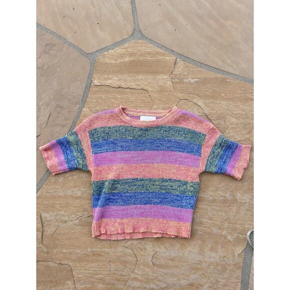 Mozhdeh Matin Multicolor Striped Short Sleeve sweater size S Y2K Look - Picture 1 of 6